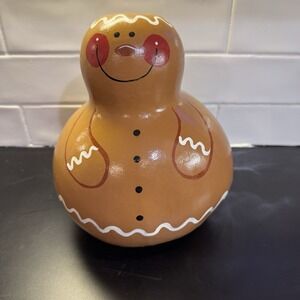 Hand Painted  Gourd Christmas Gingerbread Man Cookie Handmade Folk Art 8.5" Tall